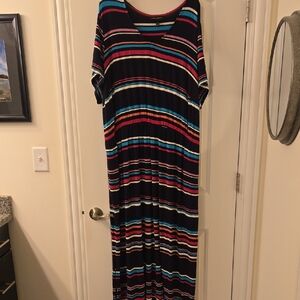 Lane Bryant Black and Pink Maxi Dress Casual Dolman Sleeve